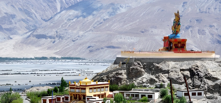 Maitreya buddha statue outside diskit monastery ladhak